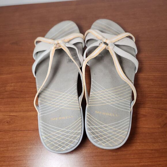 Merrell Sandals Womens Size 11 Camellia Yellow Beige Leather Slides J35594 FLAWS - Picture 7 of 15